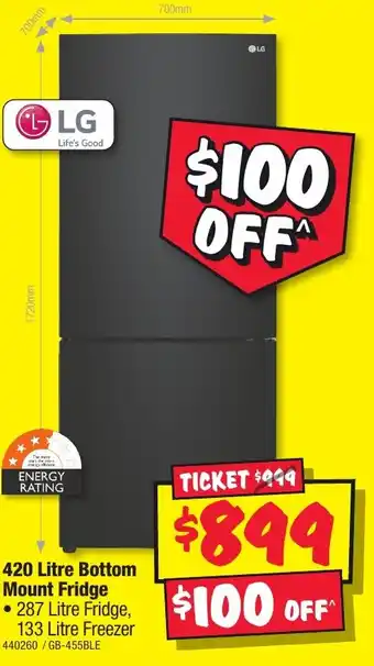 JB Hi-Fi 420 Litre Bottom Mount Fridge offer