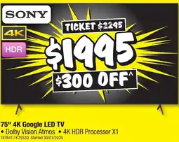 JB Hi-Fi 75" 4k google led tv offer