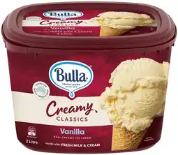 IGA Bulla Creamy Classics Ice Cream 2 Litre Selected Varieties offer