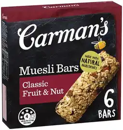 IGA Carman’s Muesli, Nut or Protein Bakes Bars 4-6 Pack Selected Varieties offer