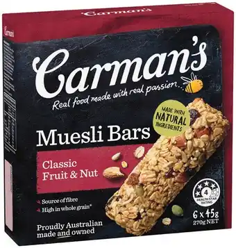 IGA Carman’s Muesli Bars, Nut Bars or Protein Bars 4-6 Pack Selected Varieties offer