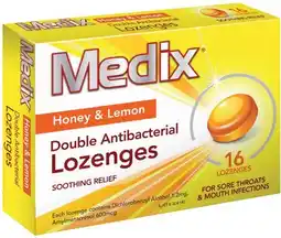 IGA Medix Honey & Lemon Double Antibacterial Lozenges 16 Pack offer