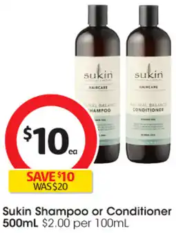 Coles Sukin Shampoo or Conditioner offer