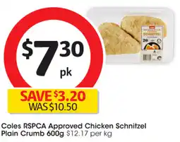 Coles Coles RSPCA Approved Chicken Schnitzel Plain Crumb offer