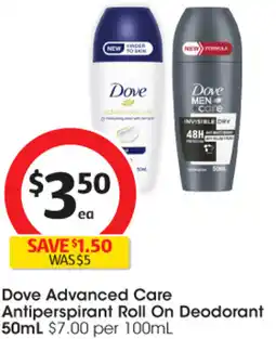 Coles Dove Advanced Care Antiperspirant Roll On Deodorant offer