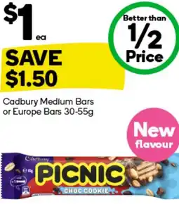 Woolworths Cadbury Medium Bars or Europe Bars offer