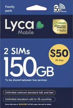 Coles Lyca Mobile $50 Family Plan offer