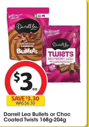 Coles Darrell Lea Bullets or Choc Coated Twists offer