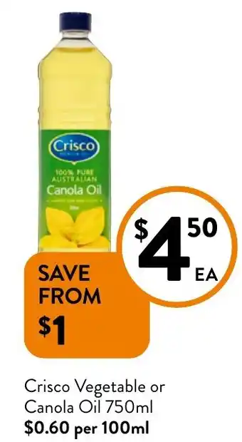 Foodworks Crisco Vegetable or Canola Oil offer