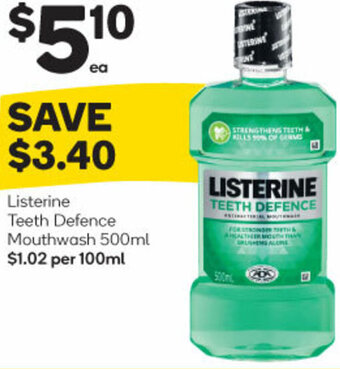 Woolworths Listerine Teeth Defence Mouthwash 500ml offer