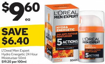 Woolworths L'Oreal Men Expert Hydra Energetic 24 Hour Moisturiser 50ml offer