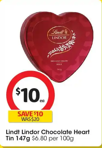 Coles Lindt Lindor Chocolate Heart Tin offer