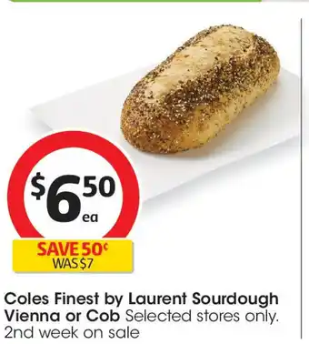 Coles Coles Finest by Laurent Sourdough Vienna or Cob offer