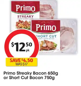 Coles Primo Streaky Bacon 650g or Short Cut Bacon 750g offer