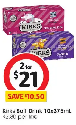 Coles Kirks Soft Drink 10x375mL offer