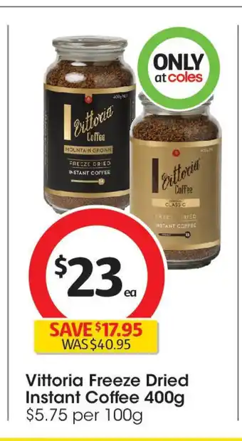 Coles Vittoria Freeze Dried Instant Coffee offer