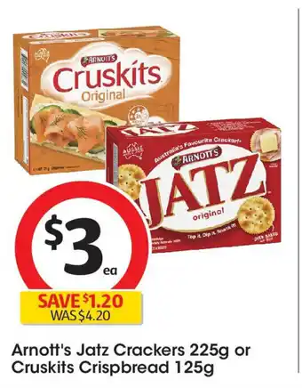 Coles Arnott's Jatz Crackers 225g or Cruskits Crispbread 125g offer