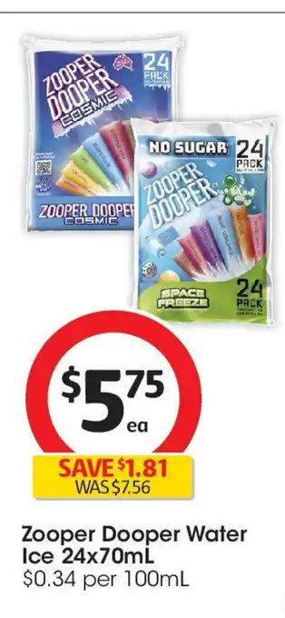 Coles Zooper Dooper Water Ice 24x70mL offer