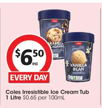 Coles Coles Irresistible Ice Cream Tub offer