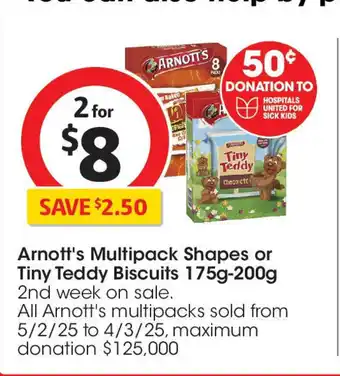 Coles Arnott's Multipack Shapes or Tiny Teddy Biscuits offer