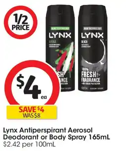 Coles Lynx Antiperspirant Aerosol Deodorant or Body Spray offer