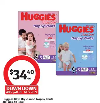 Coles Huggies Ultra Dry Jumbo Nappy Pants 48 Pack-62 Pack offer