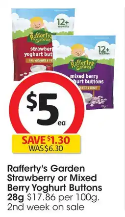 Coles Rafferty's Garden Strawberry or Mixed Berry Yoghurt Buttons offer