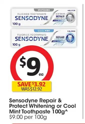 Coles Sensodyne Repair & Protect Whitening or Cool Mint Toothpaste offer