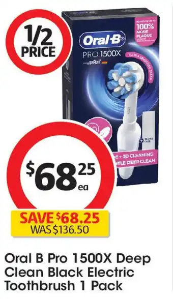 Coles Oral B Pro 1500X Deep Clean Black Electric Toothbrush 1 Pack offer