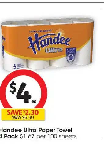 Coles Handee Ultra Paper Towel 4 Pack offer