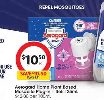 Coles Aerogard Home Plant Based Mosquito Plug-In + Refill 25mL offer