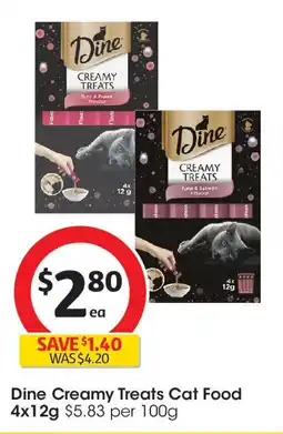 Coles Dine Creamy Treats Cat Food 4x12g offer