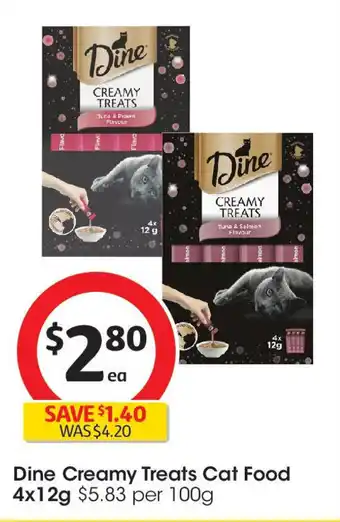 Coles Dine Creamy Treats Cat Food 4x12g offer