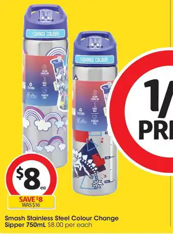 Coles Smash Stainless Steel Colour Change Sipper 750mL offer