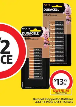 Coles Duracell Coppertop Batteries AAA 14 Pack or AA 16 Pack offer