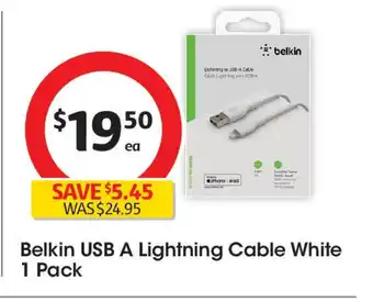 Coles Belkin USB A Lightning Cable White 1 Pack offer