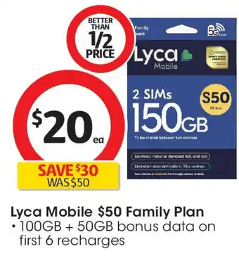 Coles Lyca Mobile $50 Family Plan offer