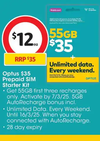 Coles Optus $35 Prepaid SIM Starter Kit offer