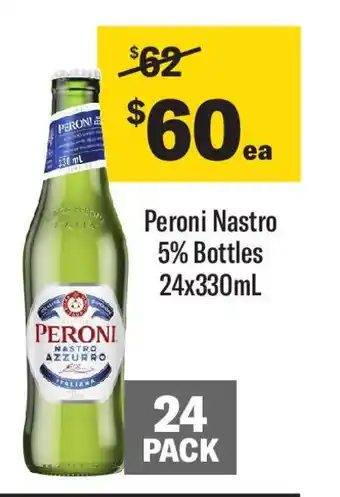 Coles Peroni Nastro 5% Bottles 24x330mL offer