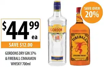 Supabarn Gordons dry gin 37% & fireball cinnamon whisky offer