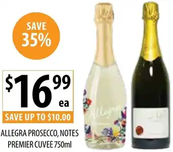 Supabarn Allegra prosecco  notes premier cuvee offer