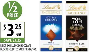 Supabarn Lindt excellence chocolate blocks selected varieties offer