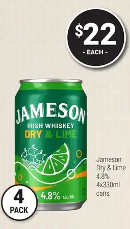 Super Cellars Jameson dry & lime cans offer