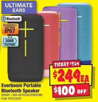 JB Hi-Fi Everboom Portable Bluetooth Speaker offer