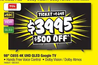 JB Hi-Fi 98" c655 4k uhd qled google tv offer