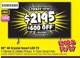 JB Hi-Fi 85" 4K Crystal Smart LED TV offer