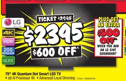 JB Hi-Fi 75" 4k quantum dot smart led tv offer