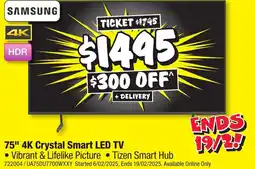 JB Hi-Fi 75" 4k crystal smart led tv offer