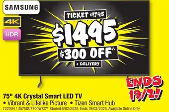 JB Hi-Fi 75" 4k crystal smart led tv offer