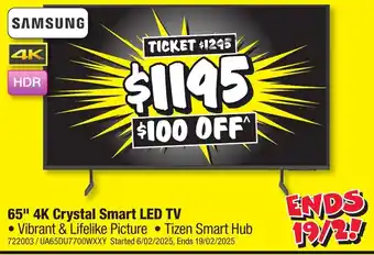 JB Hi-Fi 65" 4k crystal smart led tv offer